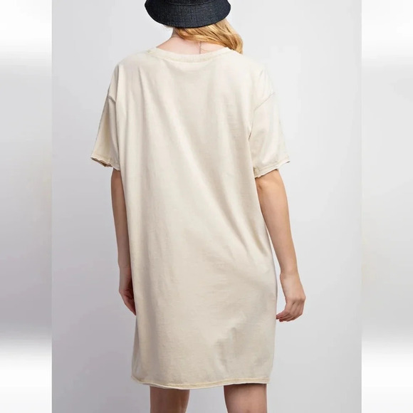 New! Easel Peace Patch Washed Cotton Jersey T-Shirt Tunic Dress L - Picture 5 of 6